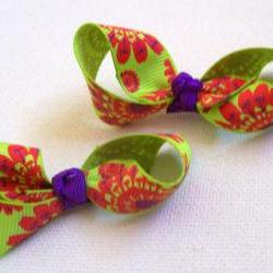Mini Bow Infinity Loop Pair - Green, Purple, Red