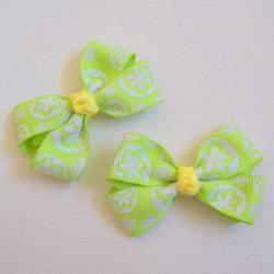 Mini Boutique Bow Pair - Neon Green, White, Yellow